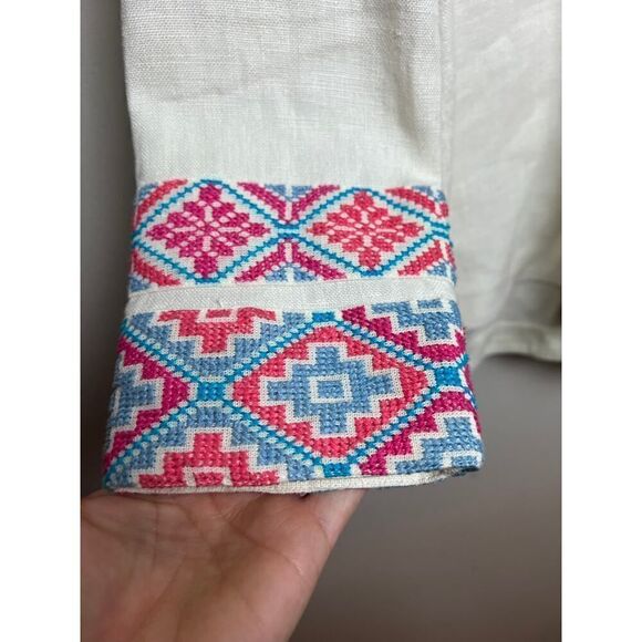 Tory Burch Cream Linen Tunic with Embroidery Accents Sz. 4 - Picture 3 of 9